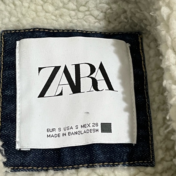 Zara Oversized Blue Denim Jacket with White Sherpa Lining Women’s Size Small - Picture 3 of 6